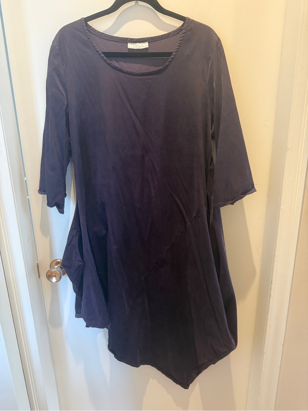 Bryn Walker Purple Cotton Cupro Asymmetrical Tunic Dress Medium Lagenlook